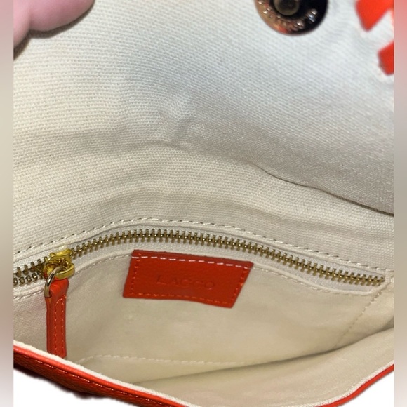 LAGGO Stitched Polka Orange Pebble Leather Envelope Clutch NWOT - Picture 4 of 7